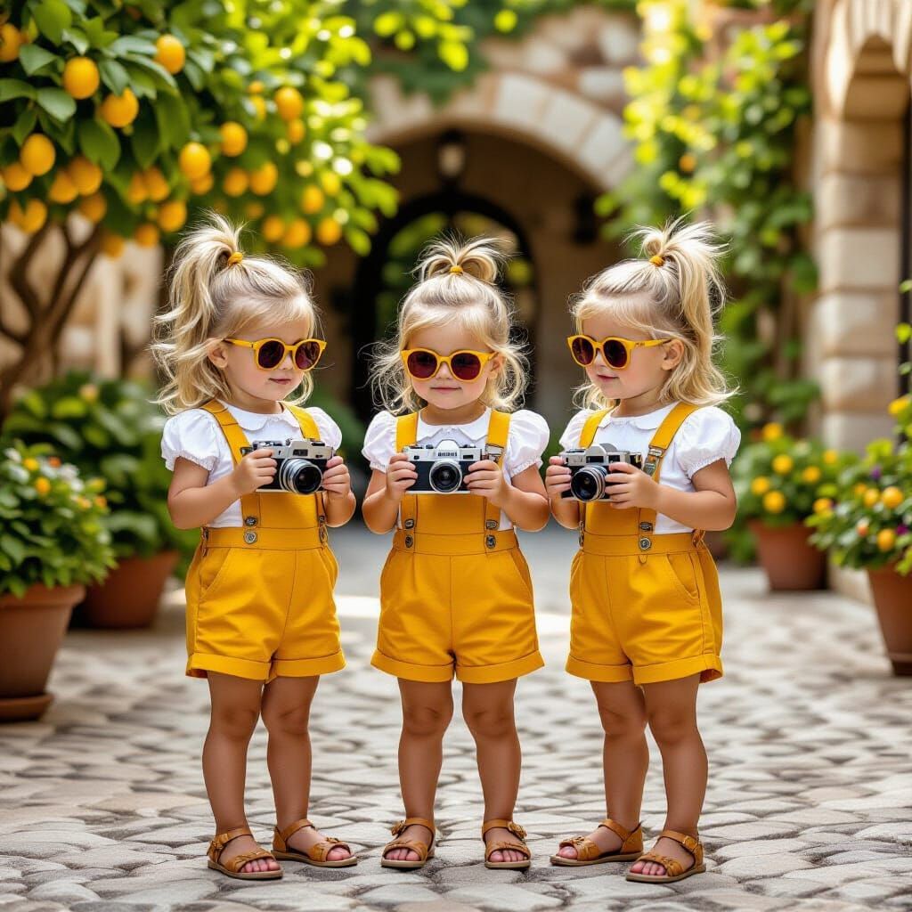 Triplet Photographers in a Chic Courtyard Setting