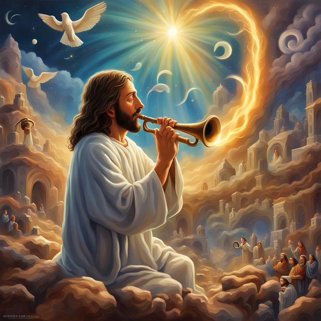Jesus blowing a horn