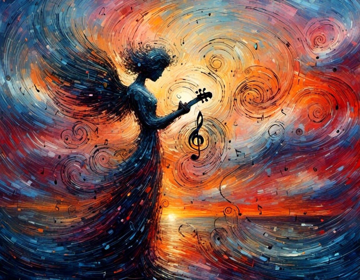 Celestial Music Angel in Sunset Glow