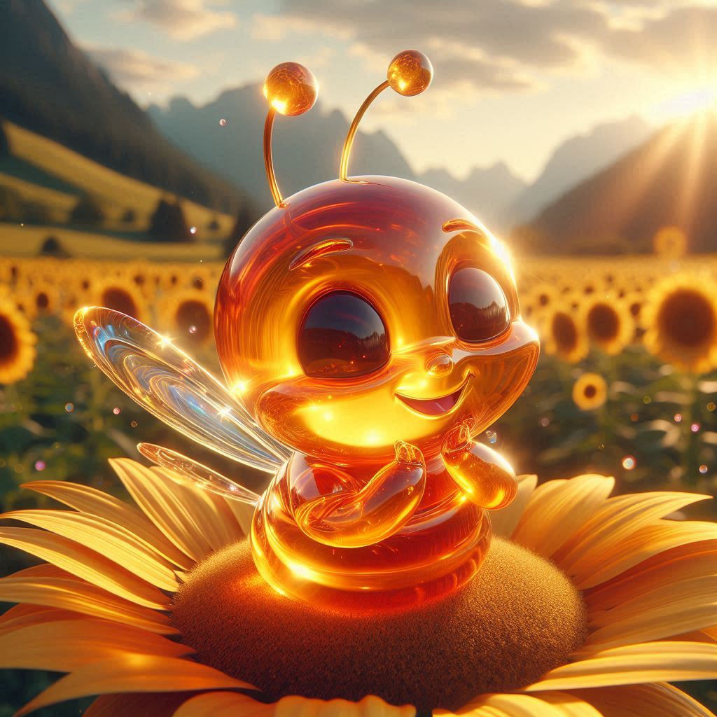 Happy Bee on a Sunflower