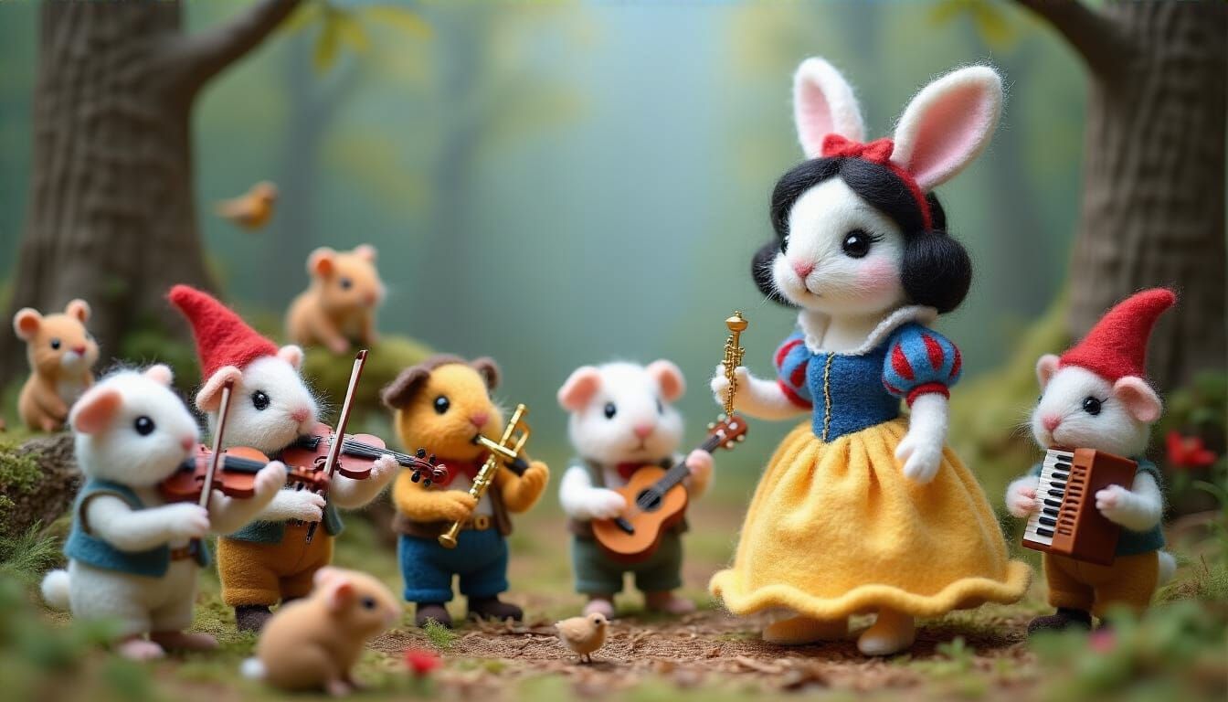 Snow White Felted Bunny and the Seven Dwarf Felted Guinea Pigs  by @Gary Murakami