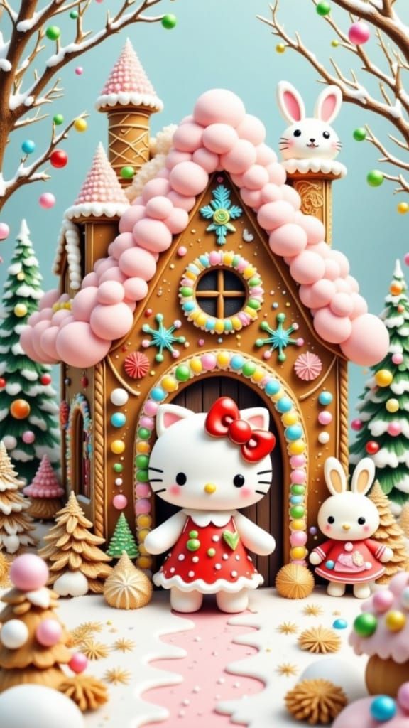 Sanrio Characters at Whimsical Gingerbread House