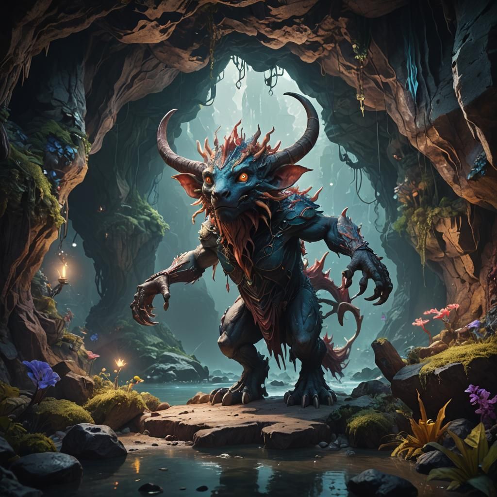 an enchanted creature in a magical cave