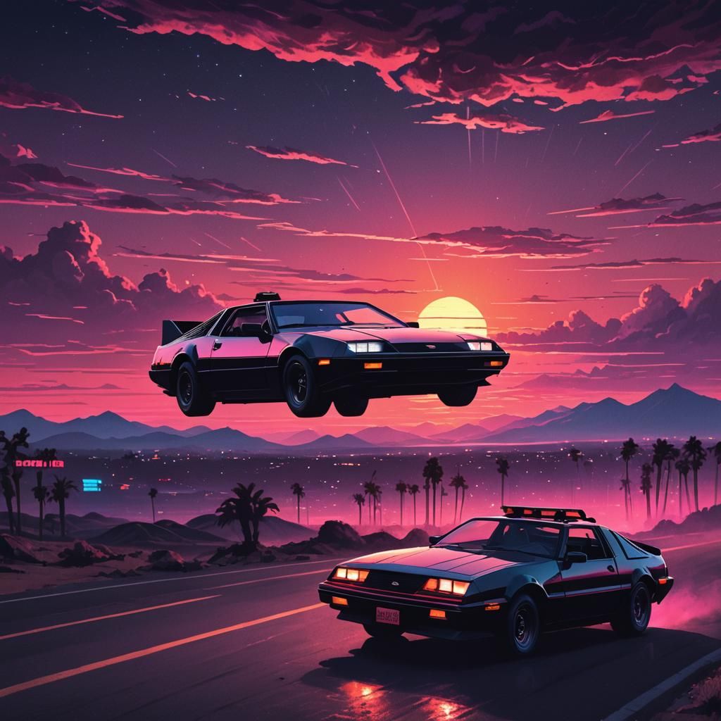 Synthwave Knight Rider car and sunset - AI Generated Artwork ...