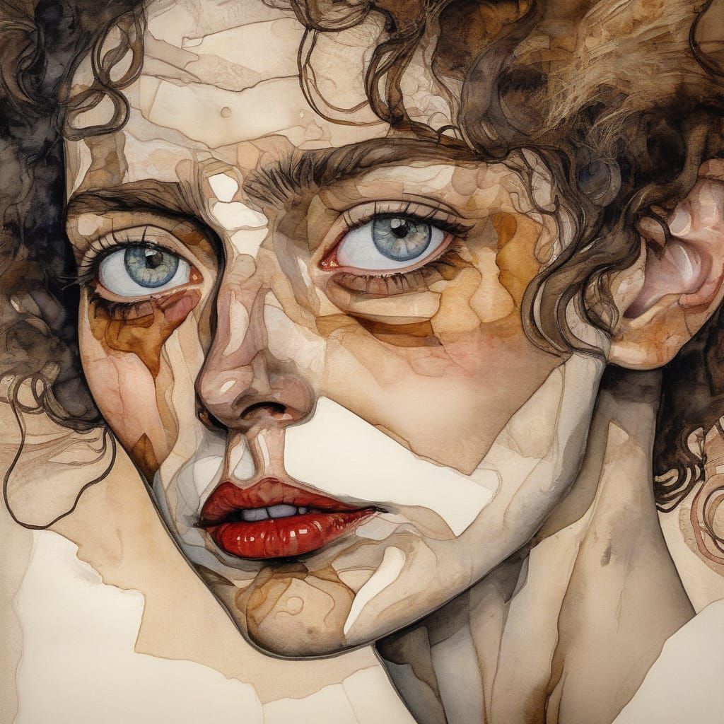 Moody Abstract Ear Portrait in Watercolor Style