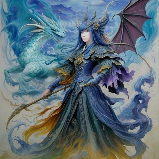 Dragon and Banshee Duel: Neo-Impressionist Oil Painting