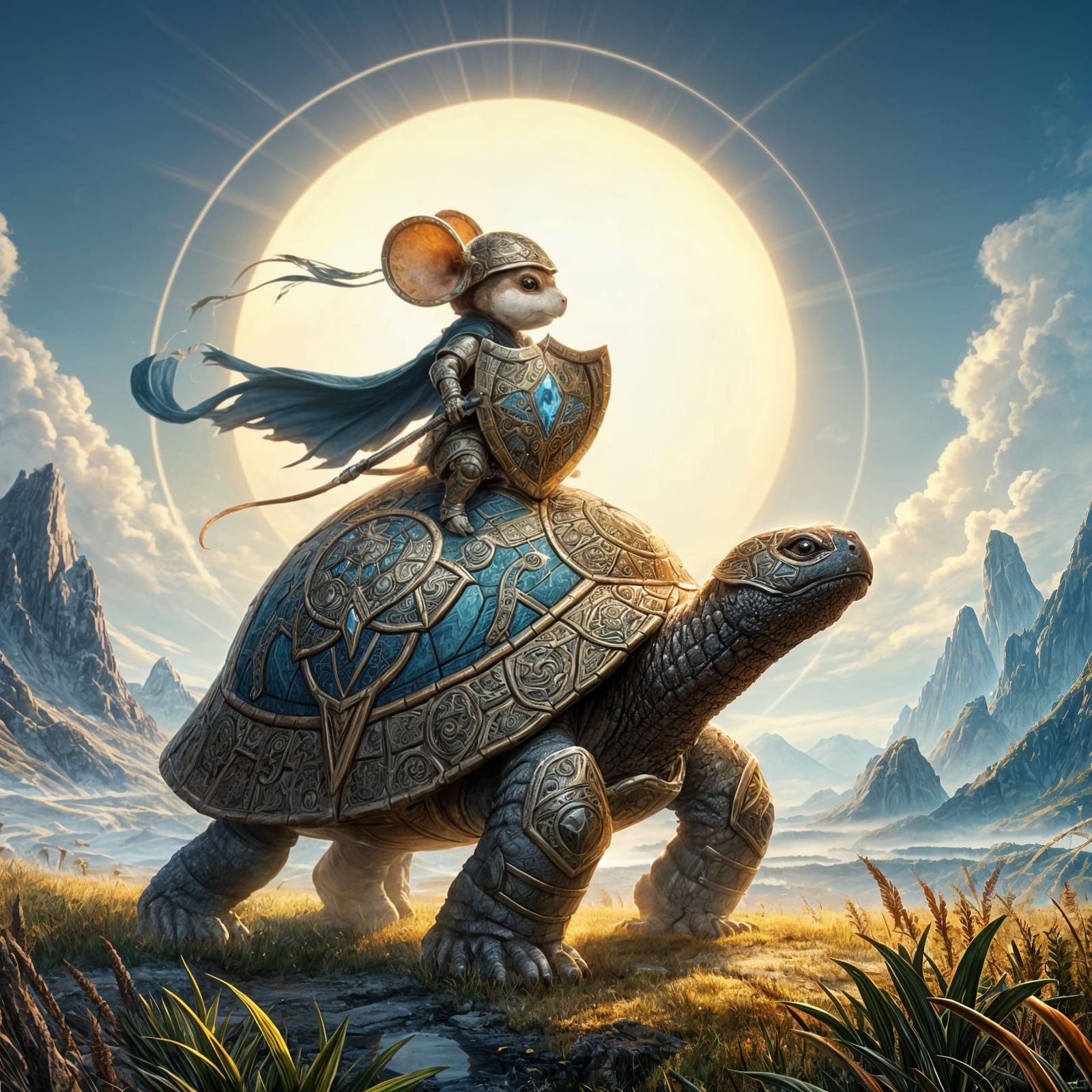 Mouse Warrior on Majestic Armoured Turtle (Clarity Upscale version)