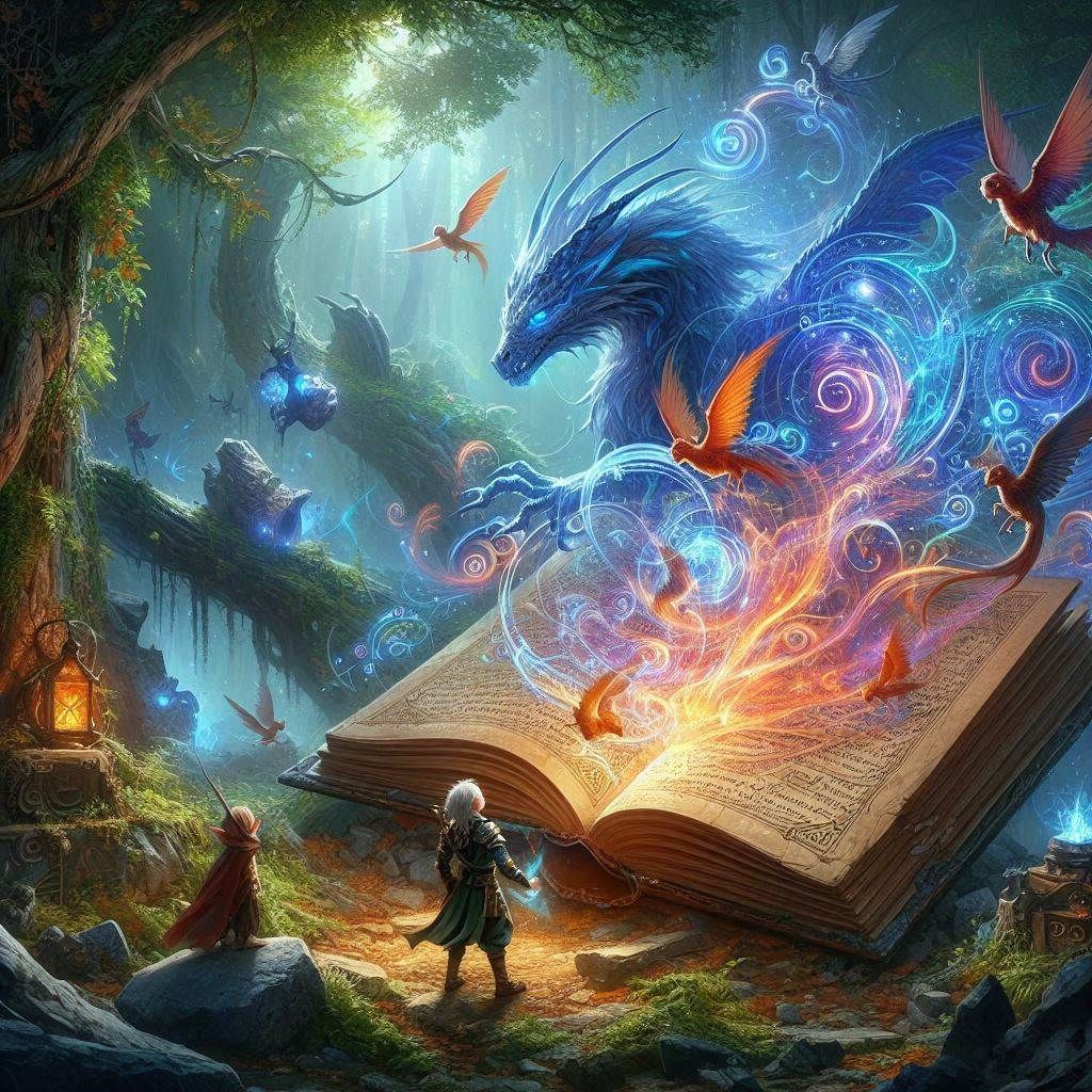 Young Elf, the dragon & the magical open book