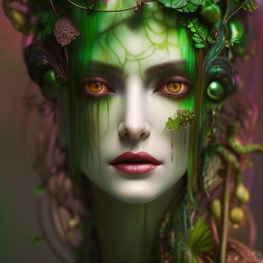 Beautiful Celtic priestess dressed in green velvet dress, in a mystical ...