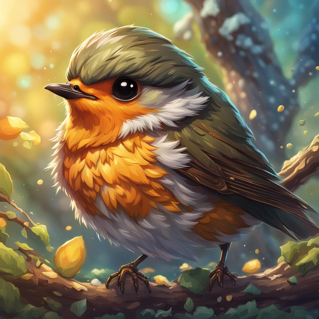 chibi robin nestling Hyperrealistic, splash art, concept art, mid shot ...