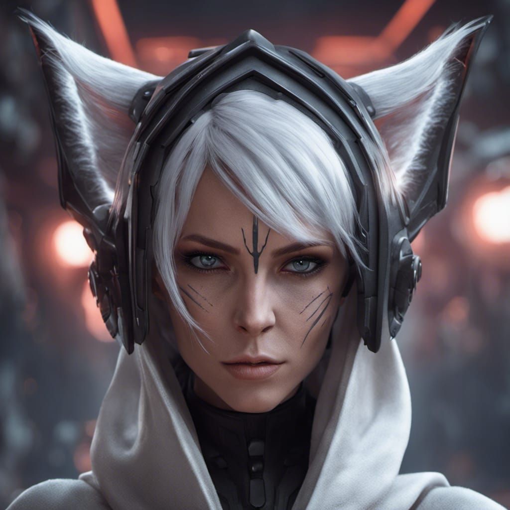 female Sith lord from STAR WARS, white hair, cat ears, beautiful face,  detailed face, hyperdetailed, masterpiece, 8k, dynamic pose, immersiv... -  AI Generated Artwork - NightCafe Creator