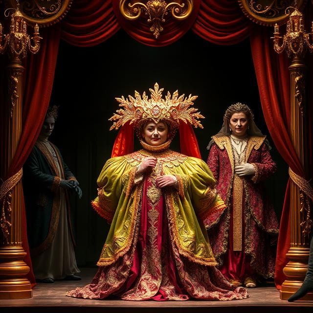 A fantasy stage act with glittering costumes.