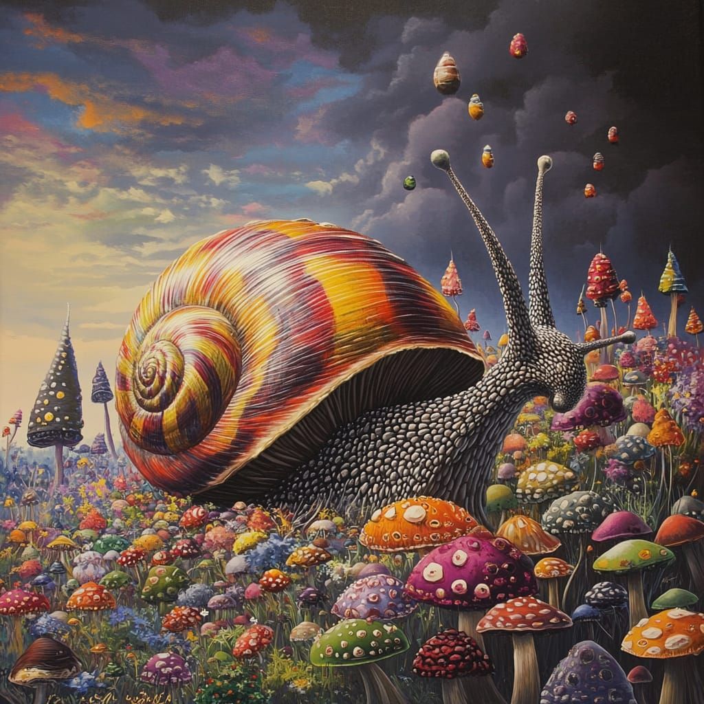 Psychedelic Snail & magic mushrooms