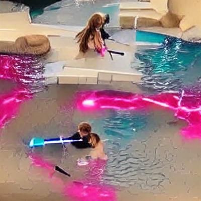 anakin skywalker and belle delphine having a lightsaber duel...