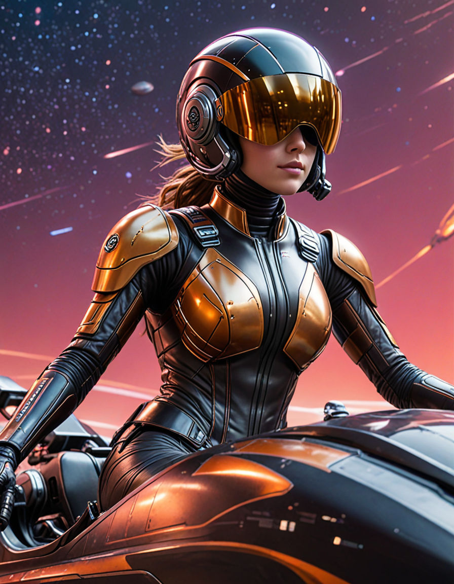 a female riding on a jet-powered Speeder,