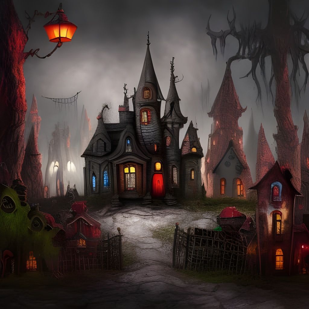 Macro Haunted House Designed By Tim Burton, Creepy, Tiny - Ai Generated 