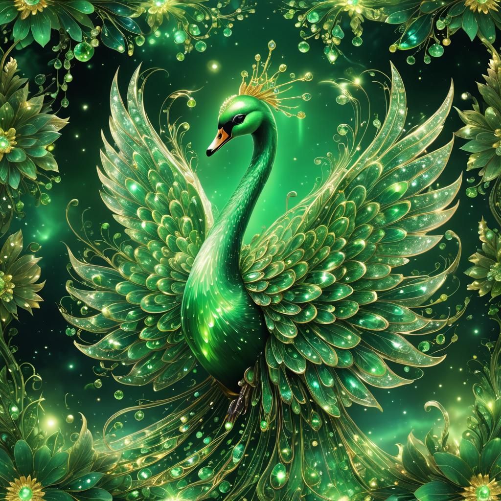 A graceful magical green Swan