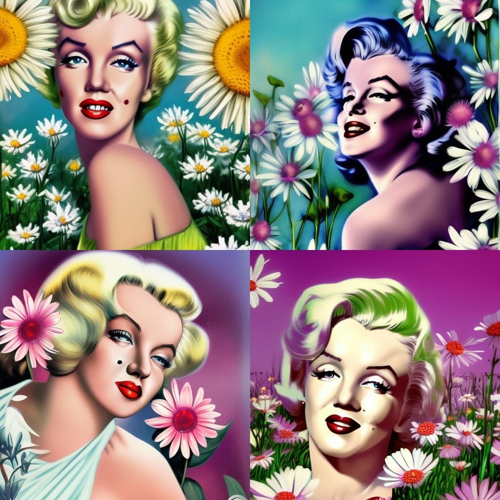 Marilyn Monroe in the midst of daisies, 60s fashion magazine...