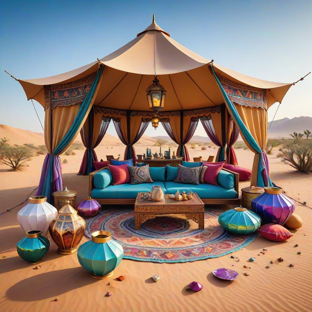 Luxury Bedouin Tent Oasis in Desert Landscape