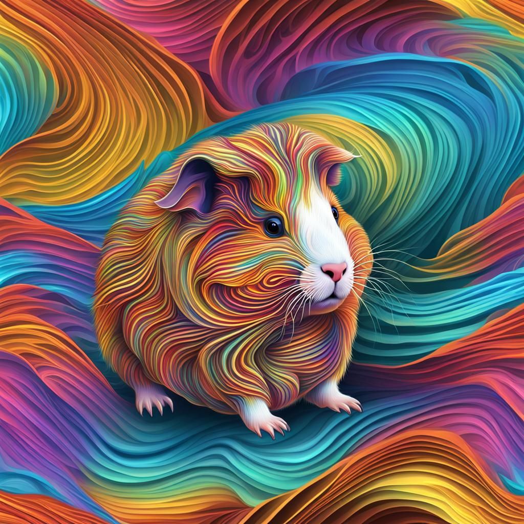 Holographic 3D image with hidden image of a guinea pig colorful