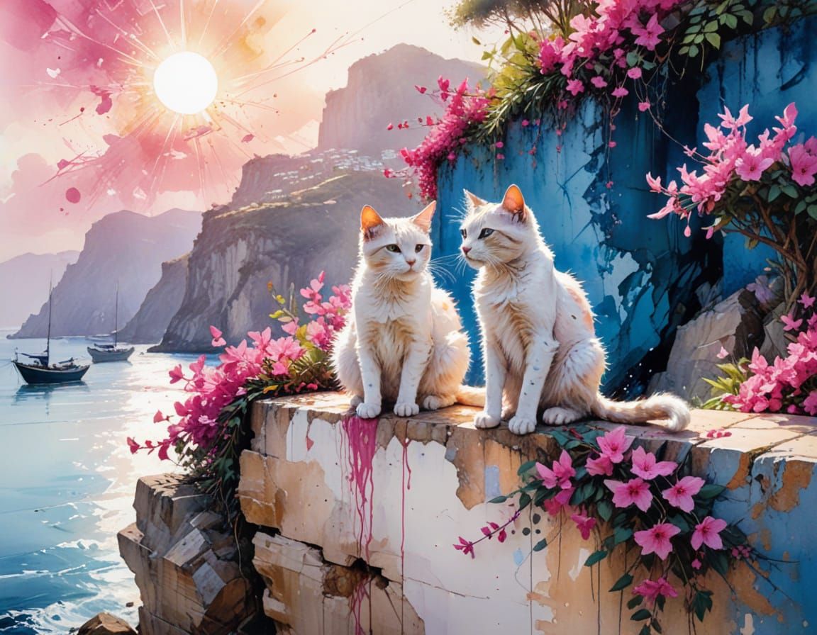 Italian Cats in Neo-Impressionist Style