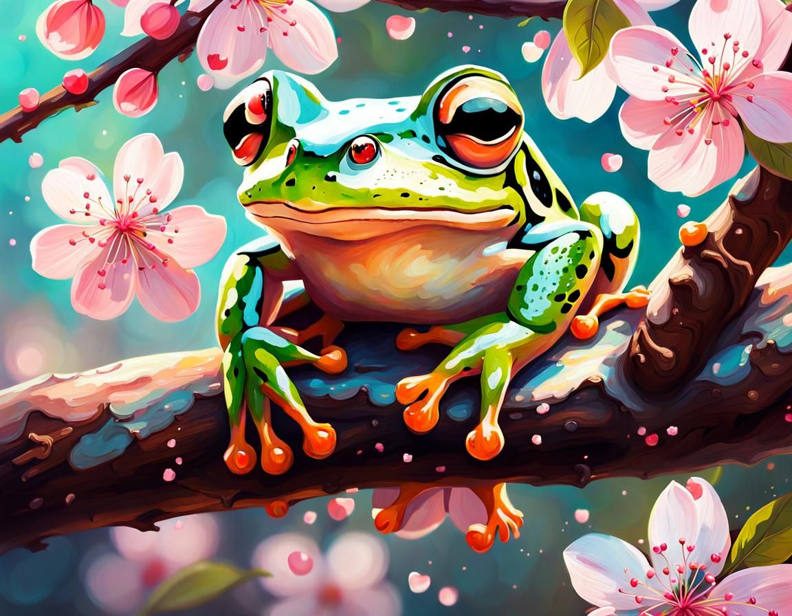frog and cherry blossoms illustration fantasycore gJulia Pot...