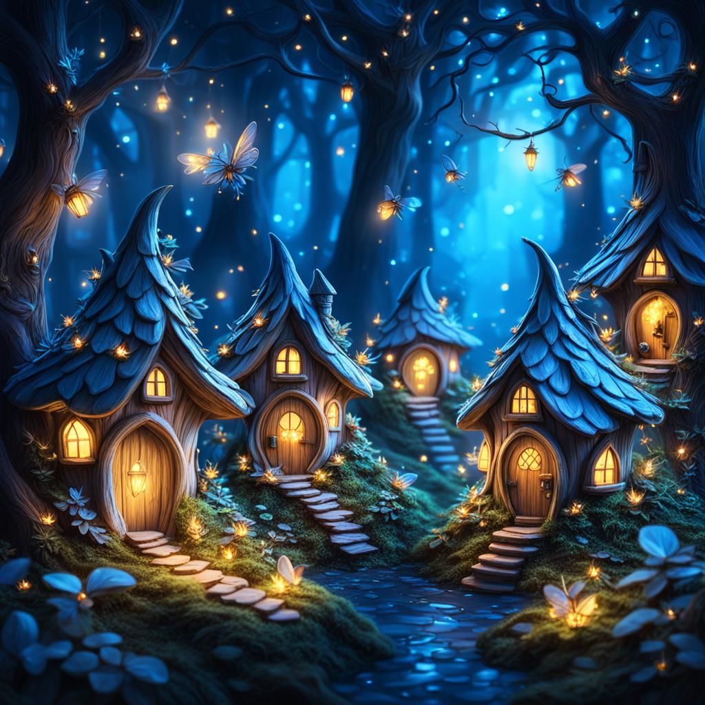 Magical Fairy Homes At Night with Fireflies