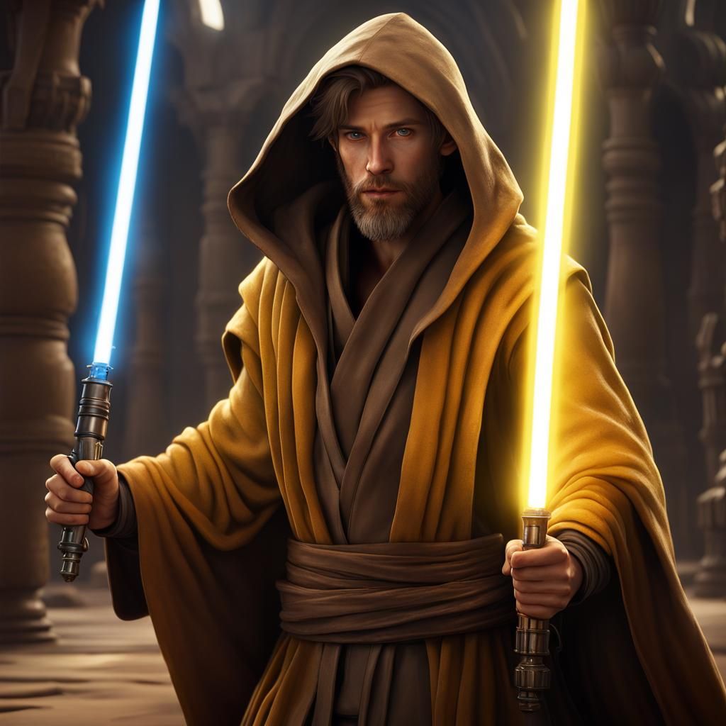 Jaden is a Jedi in brown hooded robes. He is blind and has light skin ...