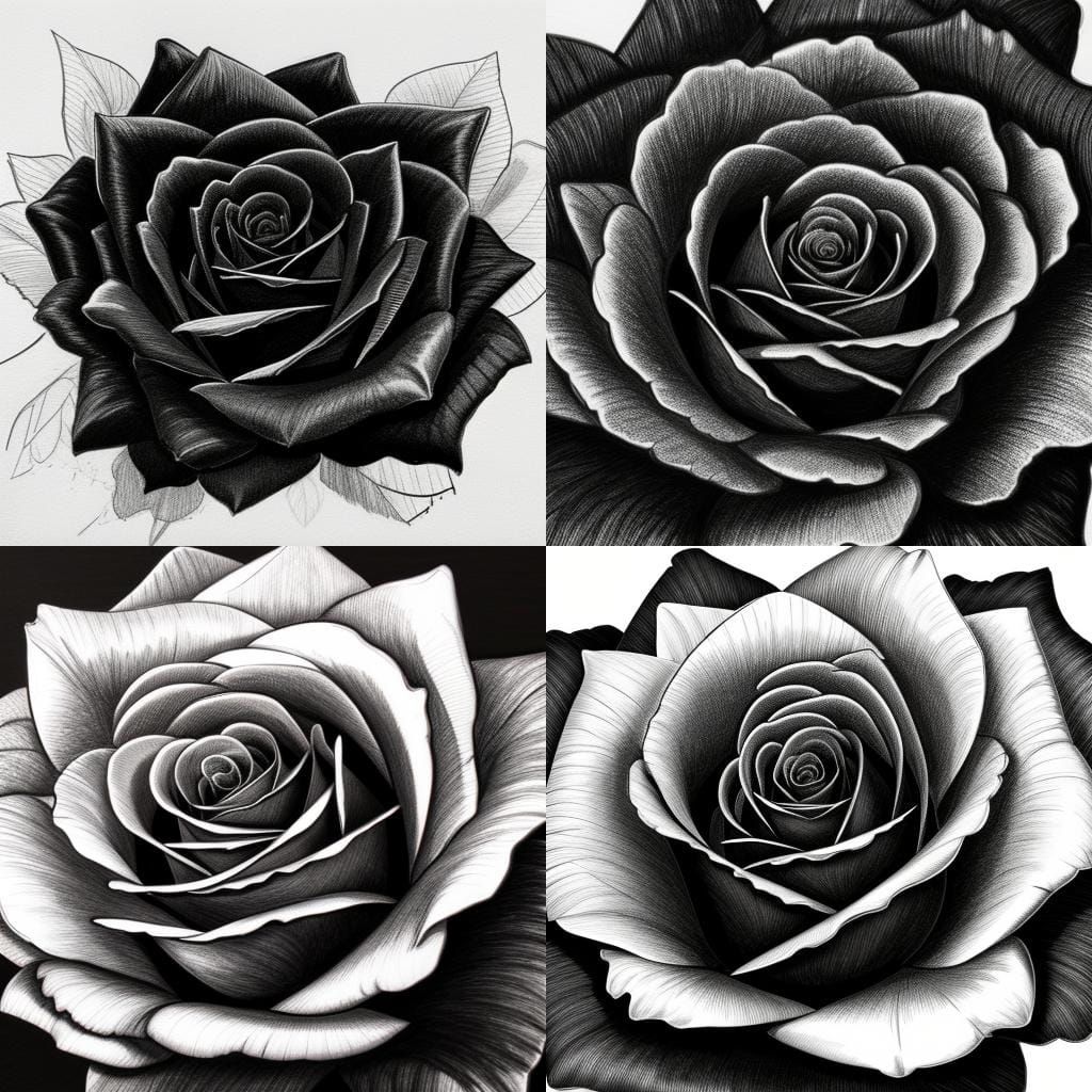 Rose Sketch, Black And White, Intricate Details - Ai Generated Artwork 