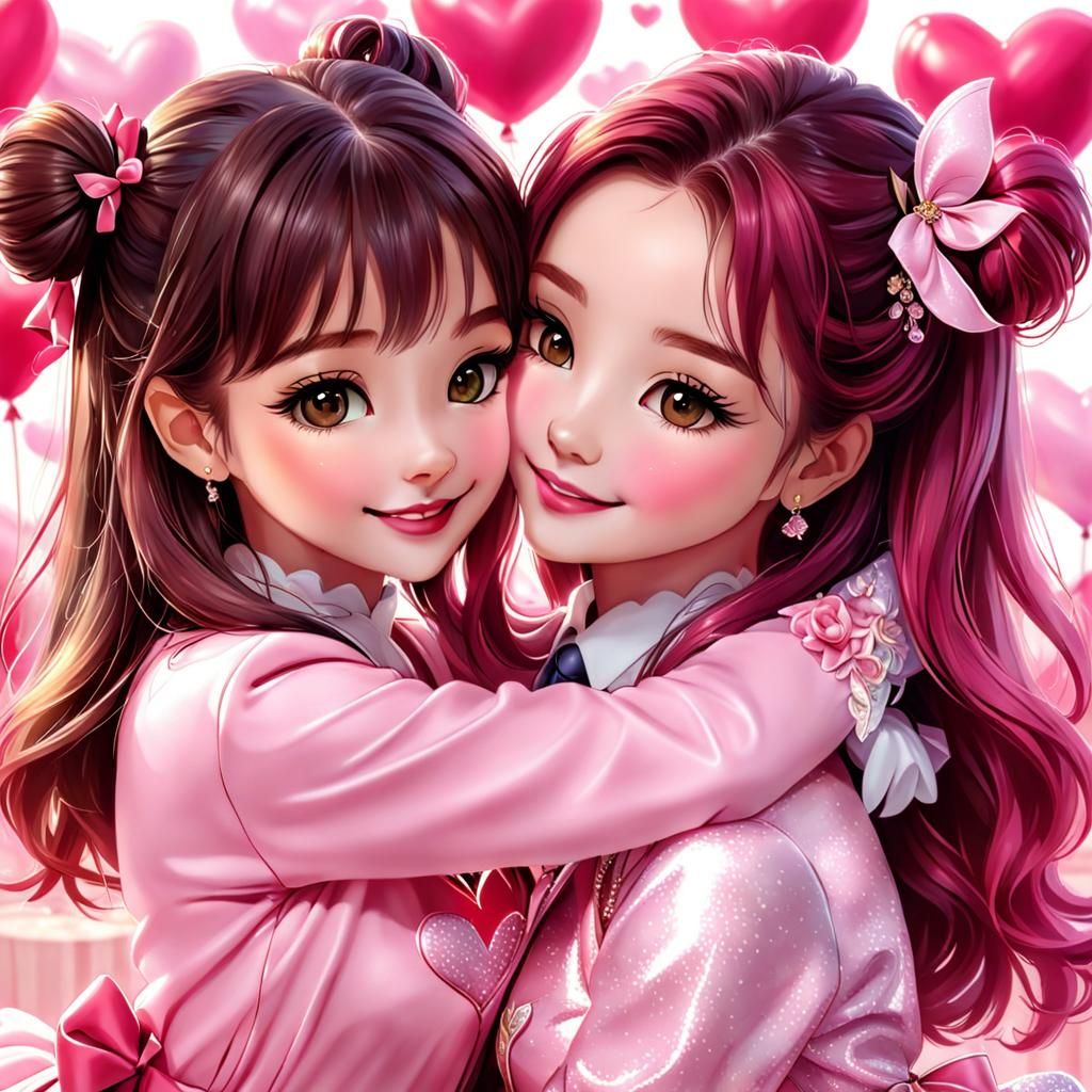 Kissing Emojis and Pink Hearts Graphic