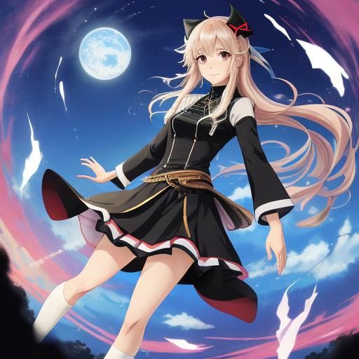 Anime Style: Girl with Black Hair and Red Eyes