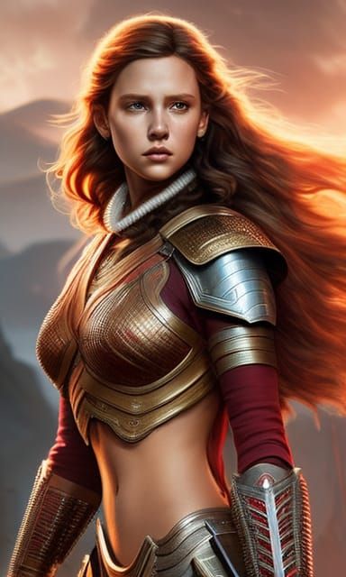 Warrior girl with wavy red hair 193