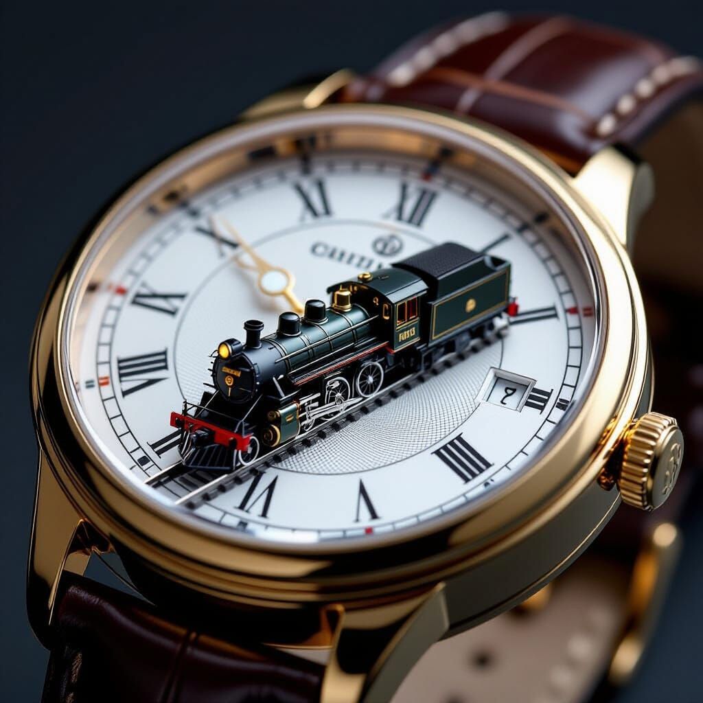 Watch With Miniature Train Replacing Hands