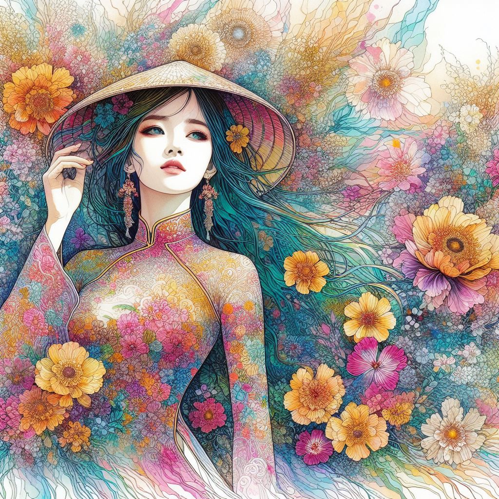 Ao dai with flowers (painting)