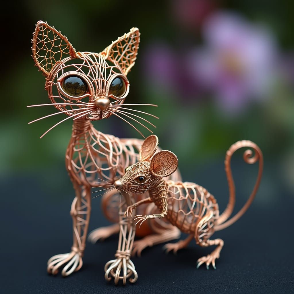 cat and mouse made of wire  by @Shadowbird