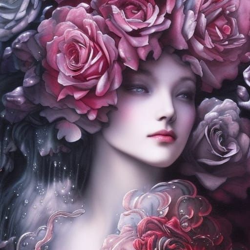 Waterfall of pastel roses, roses in water, by Muyang Xu and ...