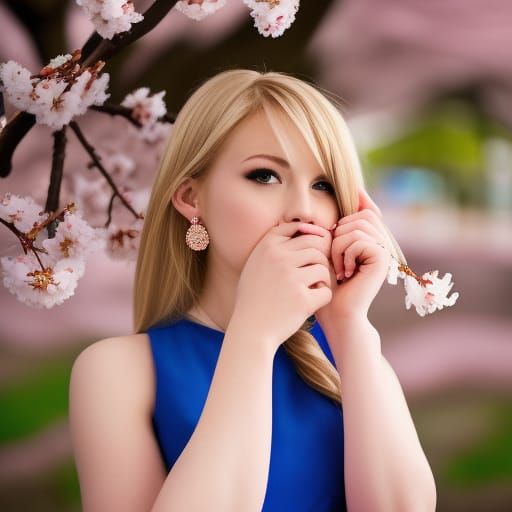 Blond Girl with a Cherry Blossoms dress Professional photogr...