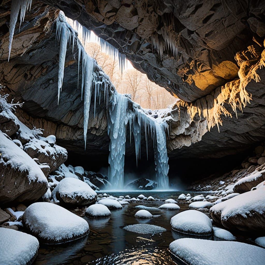 Virtual winter scence inside of a mountain cave  by @undefined