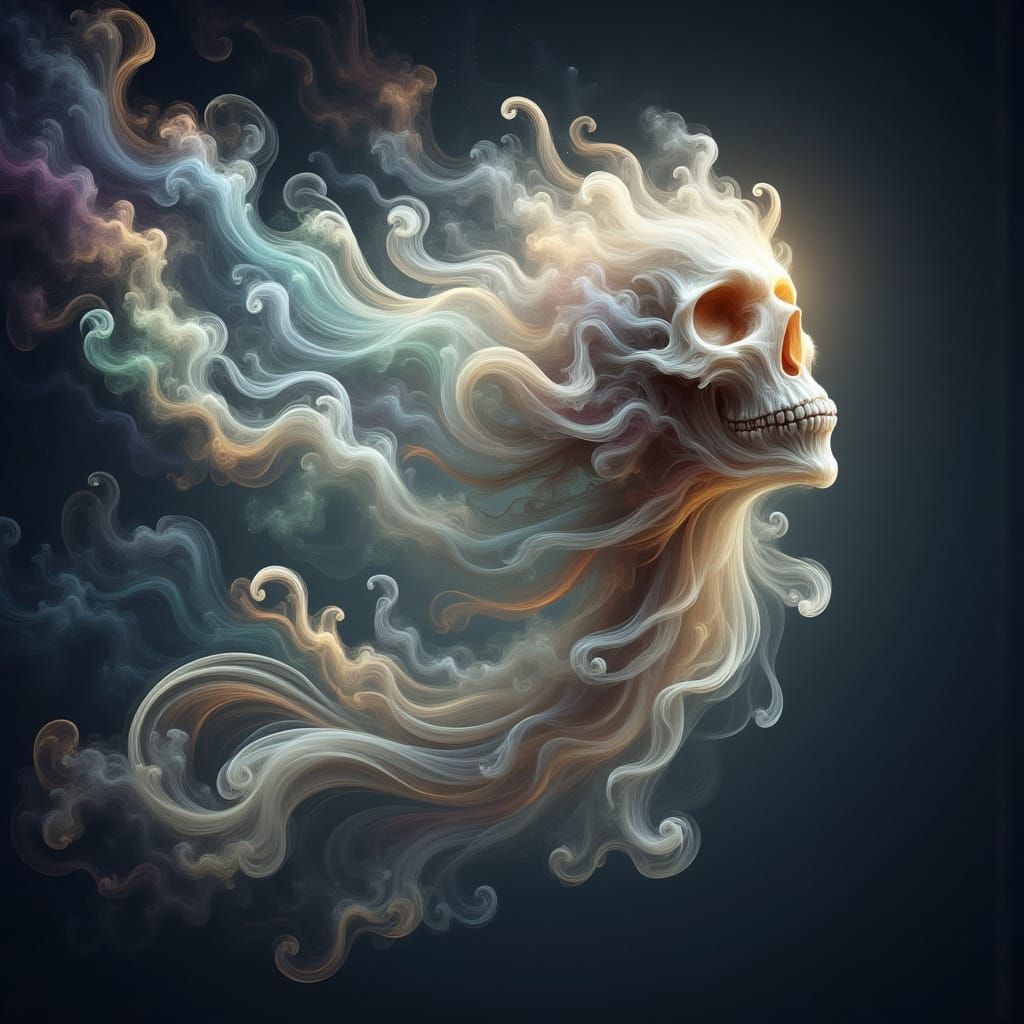 Celestial Skull Drifting Through Cosmos in Dark Fantasy Art