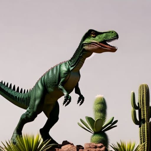 Jumping T-Rex dinosaur over a cactus, with some velociraptors running  alongside, Chrome Dino game, Epic cinematic awesome intricate meticulo -  AI Generated Artwork - NightCafe Creator