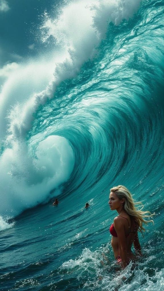 Epic Surfing and Ocean Scenes in Dark Fantasy Style