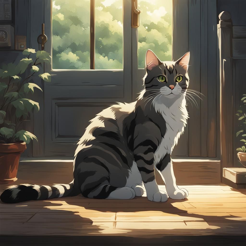 a beautiful dark grey and brown tabby cat with a white chest...