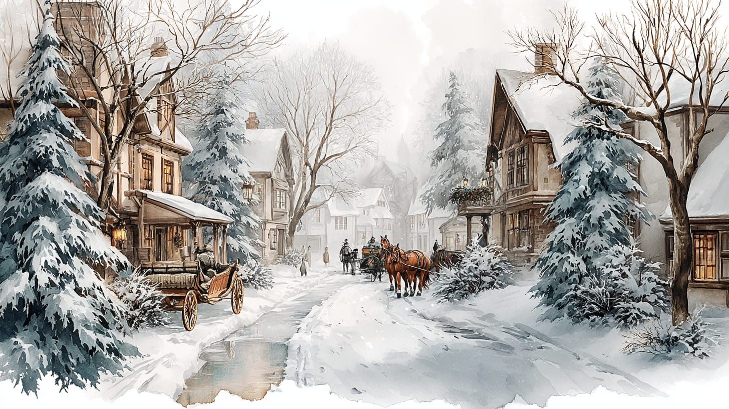 Watercolor Cozy Winter Scene