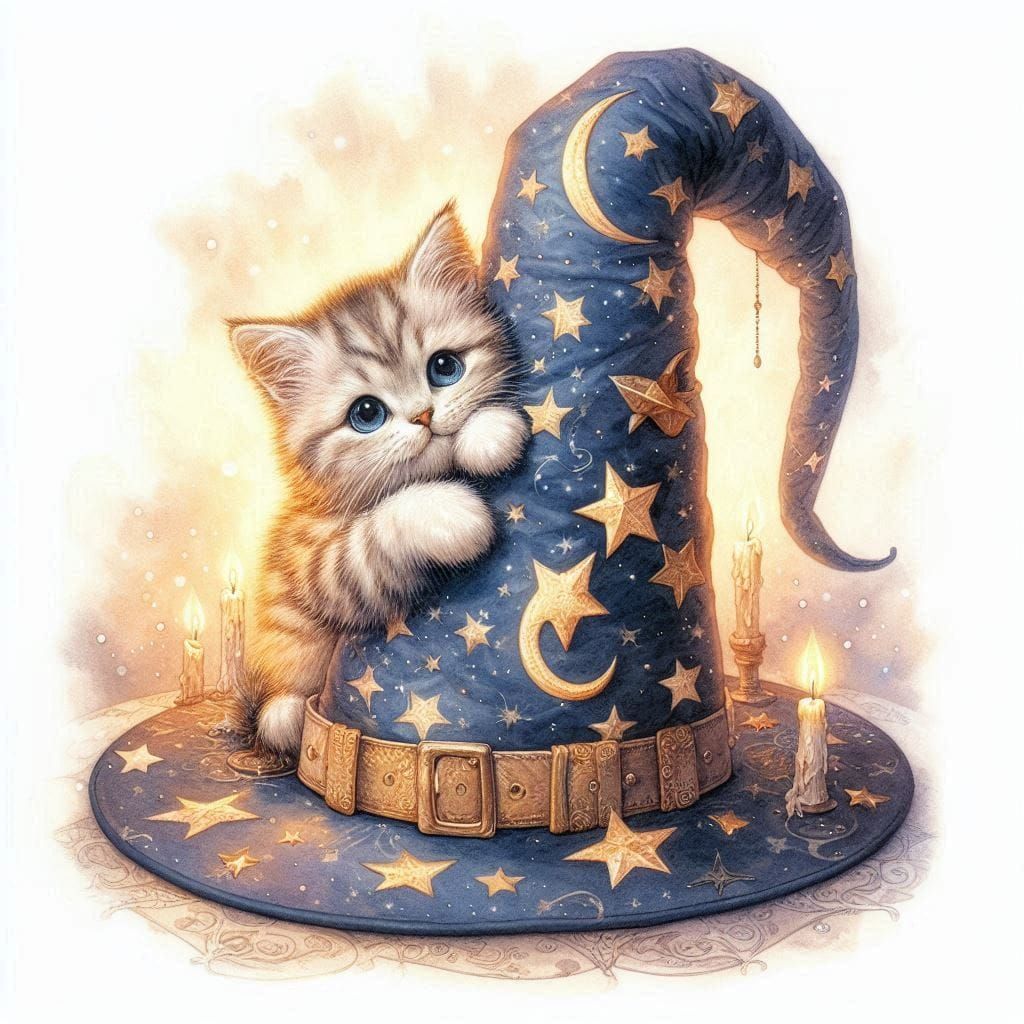 Kitten and Wizard Hat 1