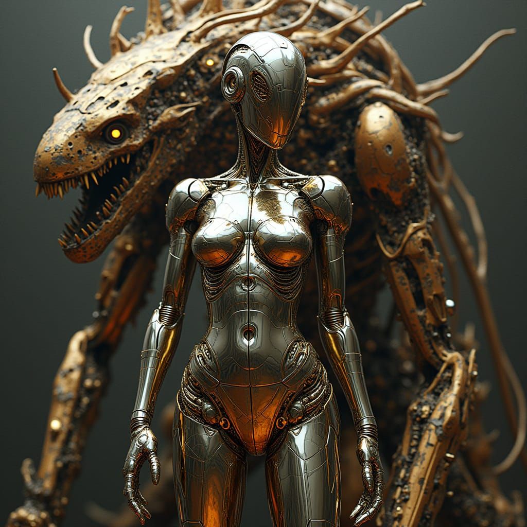 Stunning Biomechanical Femme Fatale in Chrome and Metal