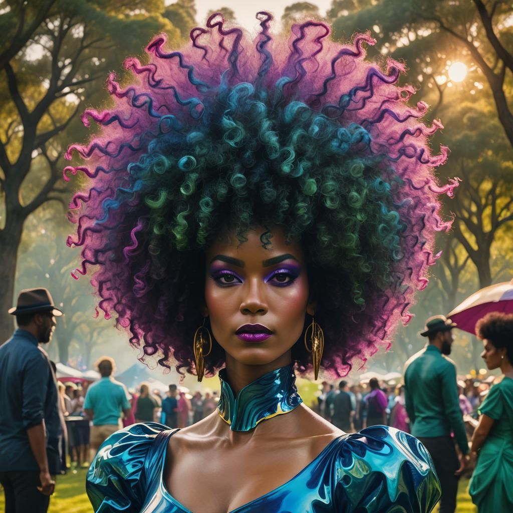 Futuristic Woman with Vase in Afro, Digital Art