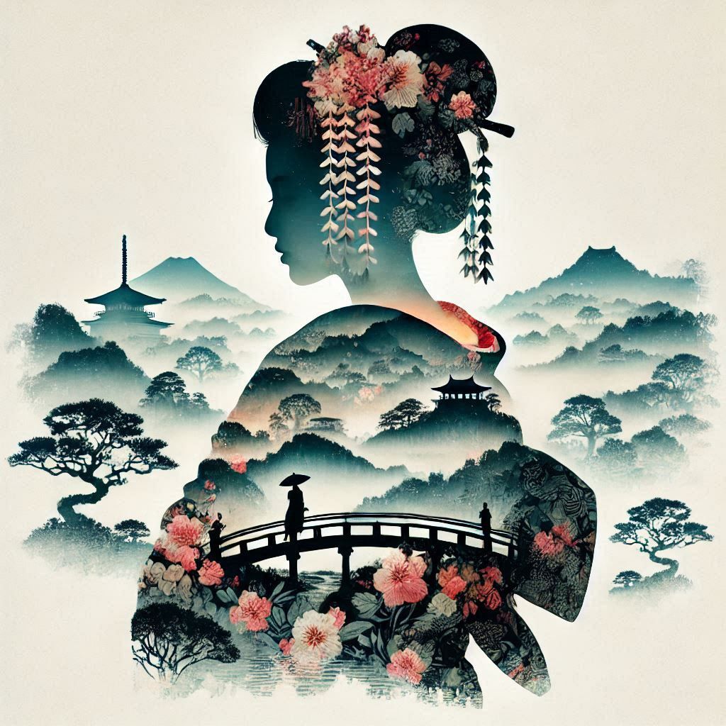 double exposure beautiful fantasy portrait landscape..