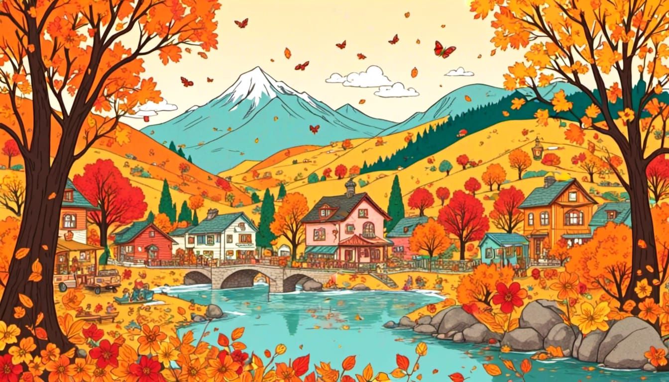 Beautiful Autumn landscape <lora:Whimsical portraits:1.0> cute