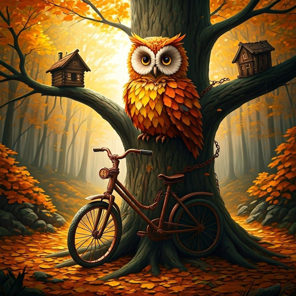 Autumn Owl and Forest Scene as Matte Painting