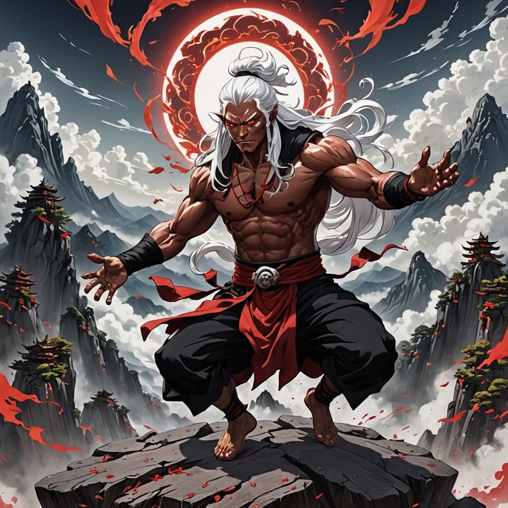 Meditating Hobgoblin with Swirling Energy, Cel-Shaded Style